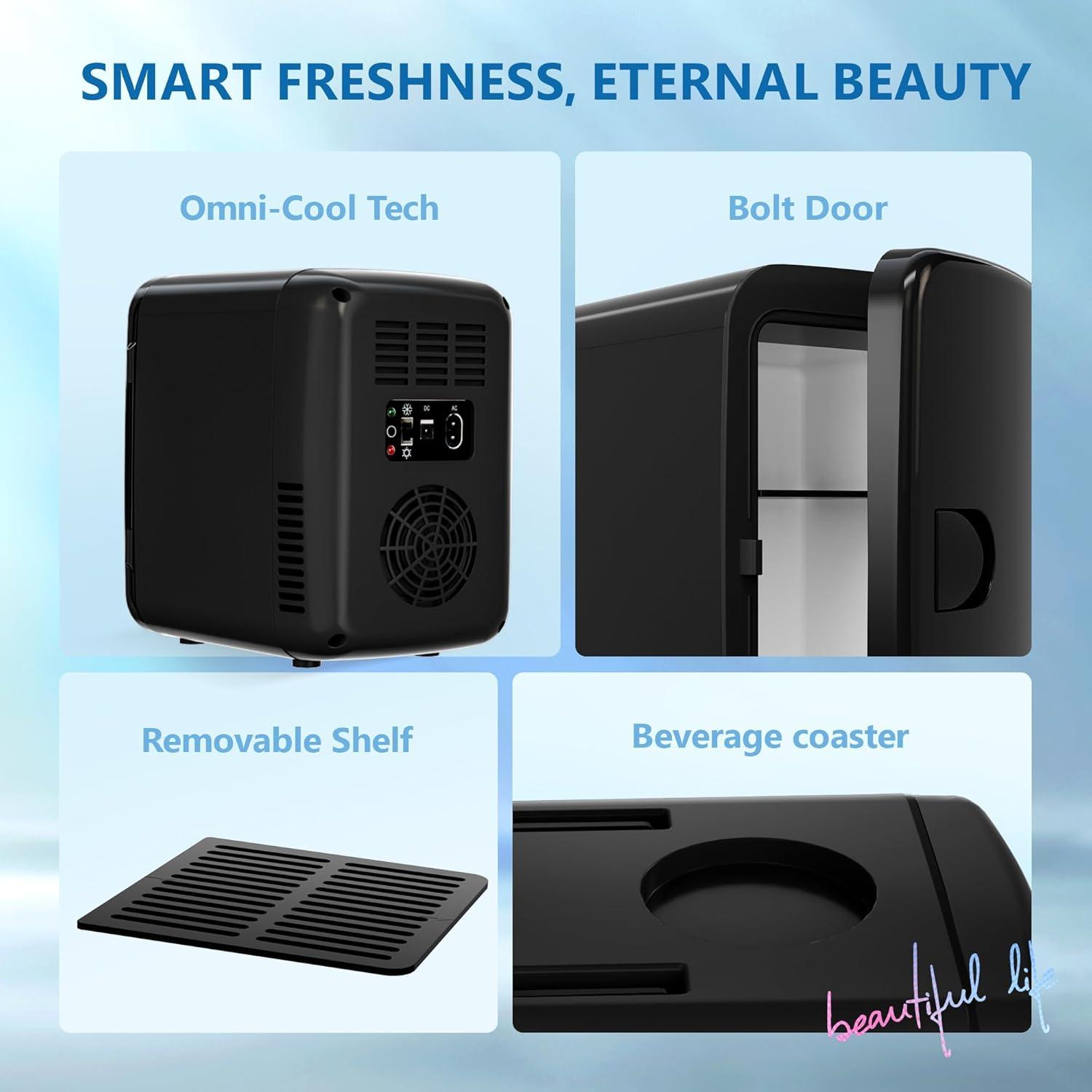 imageEUHOMY Skincare Fridge 5 Liter Mini Fridge for Bedroom with Dimmable LED Mirror ACDC Portable Cooler ampamp Warmer for Skincare Cosmetics and Food Makeup Fridge for Bedroom Car ampamp Office WhiteBlack