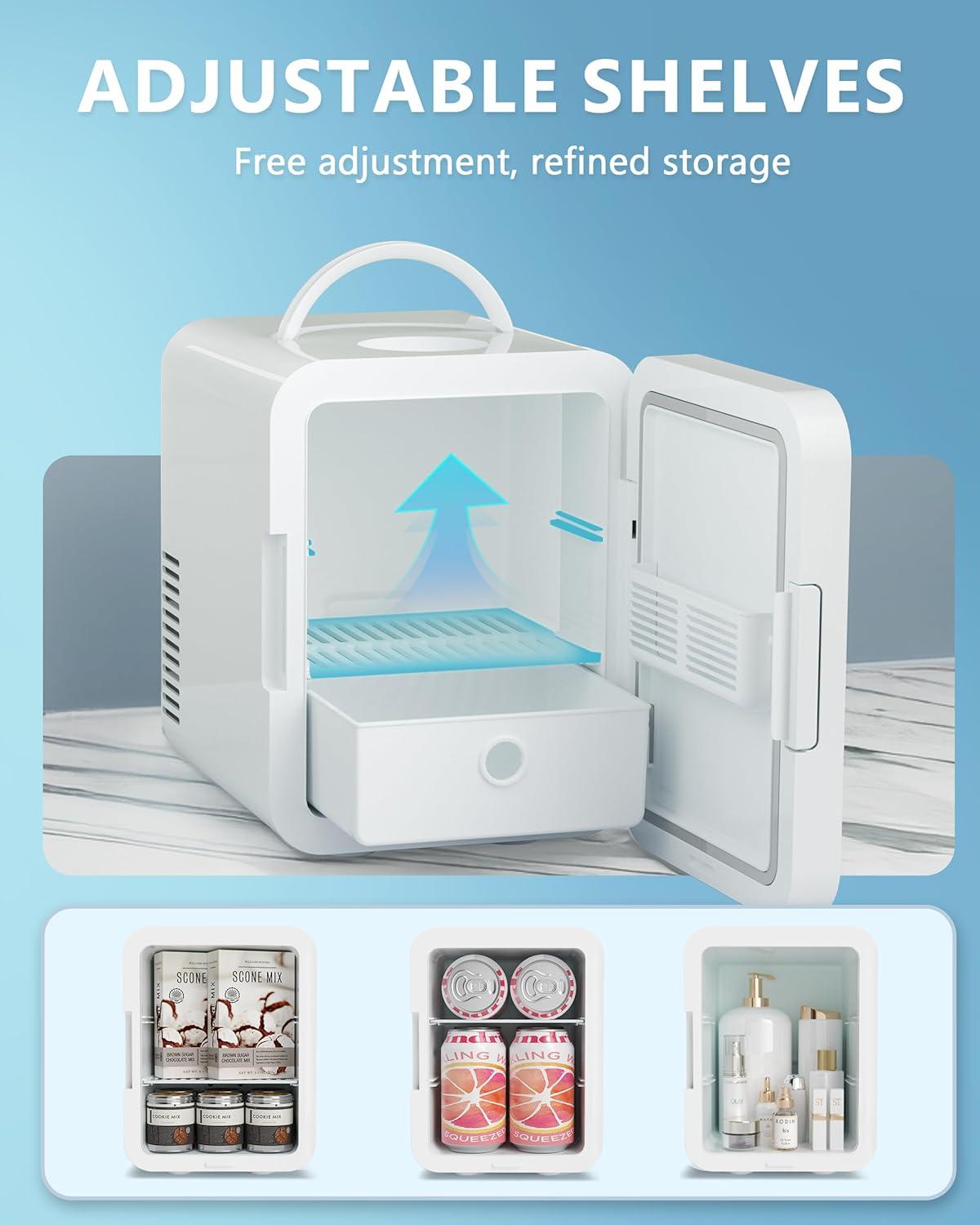 imageEUHOMY Skincare Fridge 5 Liter Mini Fridge for Bedroom with Dimmable LED Mirror ACDC Portable Cooler ampamp Warmer for Skincare Cosmetics and Food Makeup Fridge for Bedroom Car ampamp Office WhiteWhite