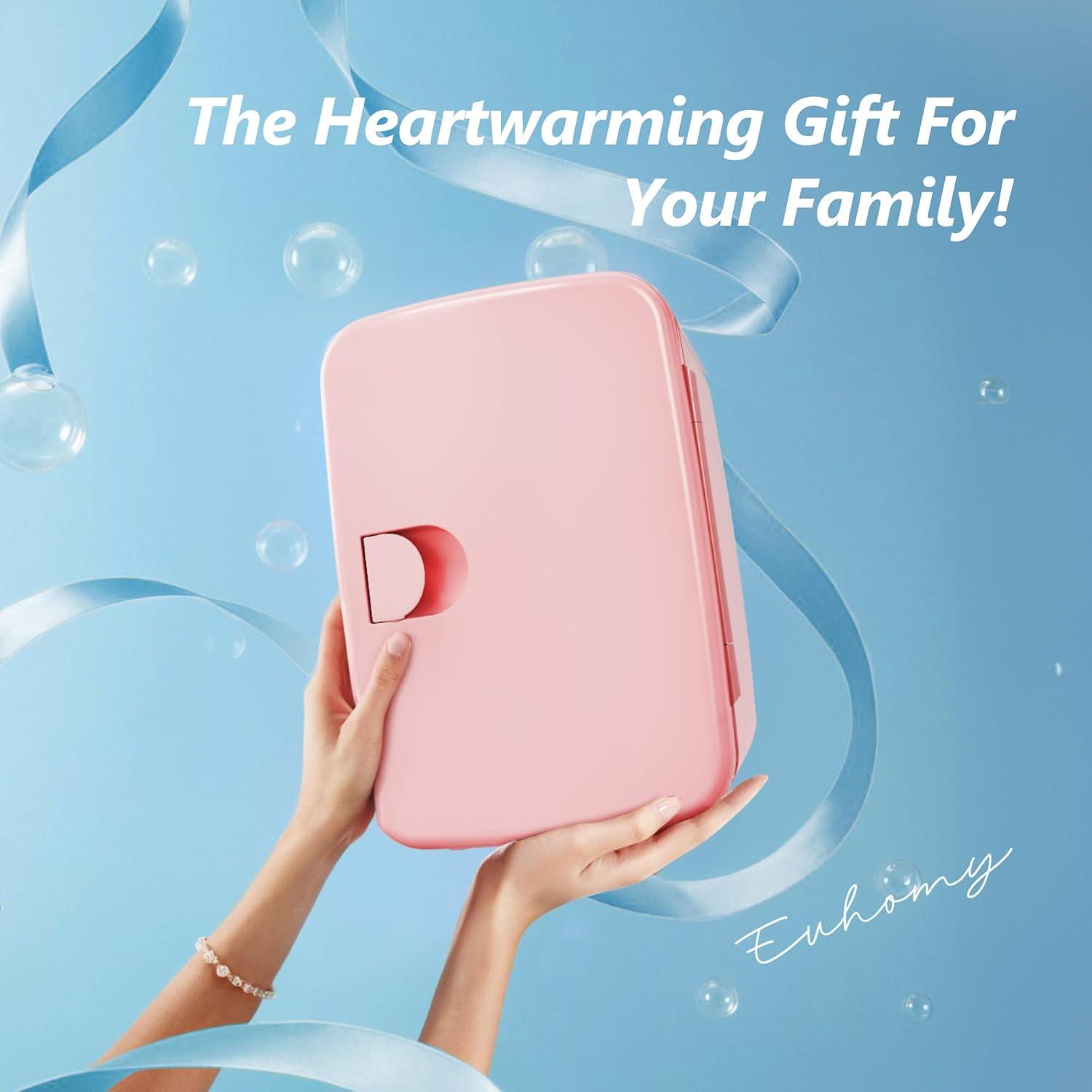 imageEUHOMY Skincare Fridge 5 Liter Mini Fridge for Bedroom with Dimmable LED Mirror ACDC Portable Cooler ampamp Warmer for Skincare Cosmetics and Food Makeup Fridge for Bedroom Car ampamp Office WhitePink