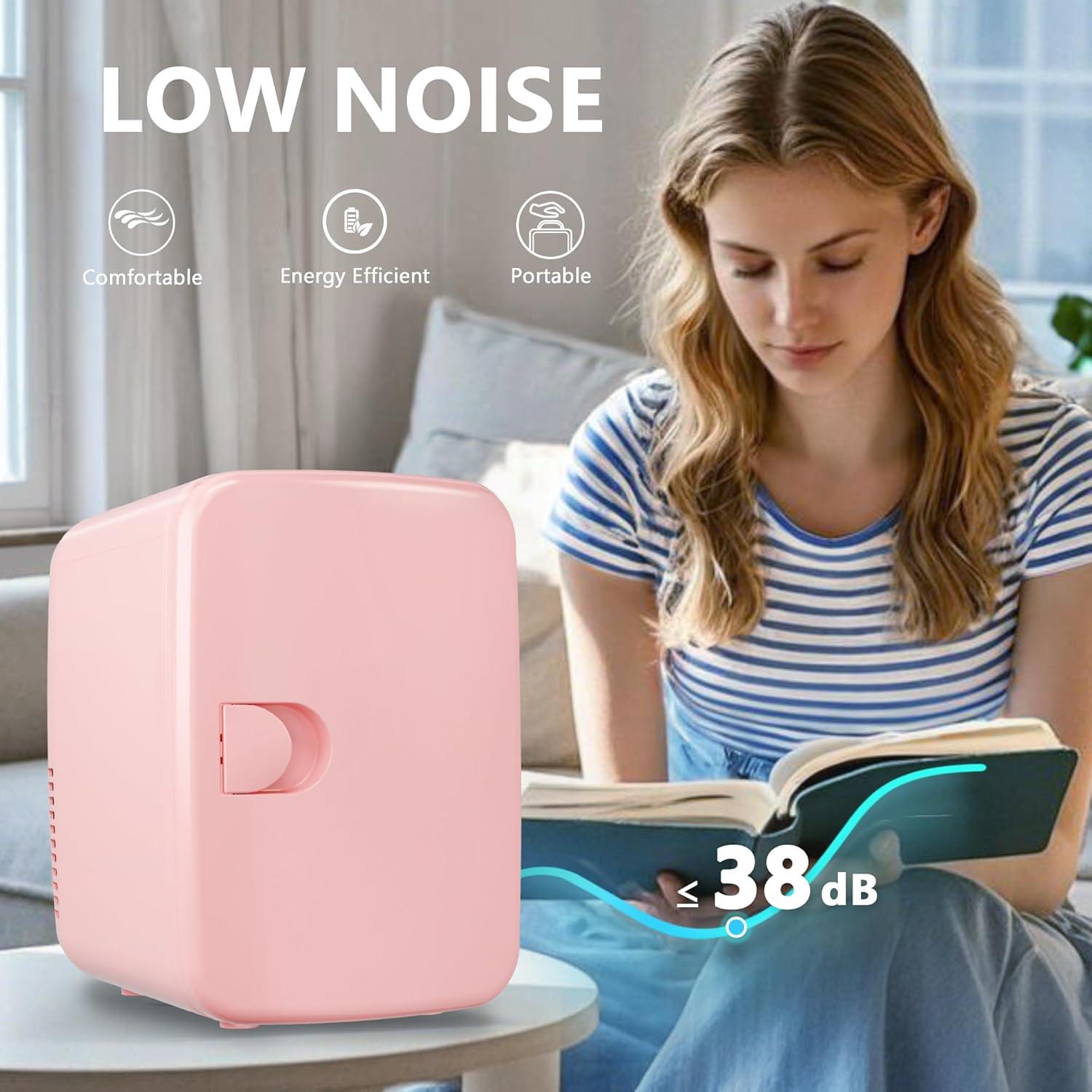 imageEUHOMY Skincare Fridge 5 Liter Mini Fridge for Bedroom with Dimmable LED Mirror ACDC Portable Cooler ampamp Warmer for Skincare Cosmetics and Food Makeup Fridge for Bedroom Car ampamp Office WhitePink