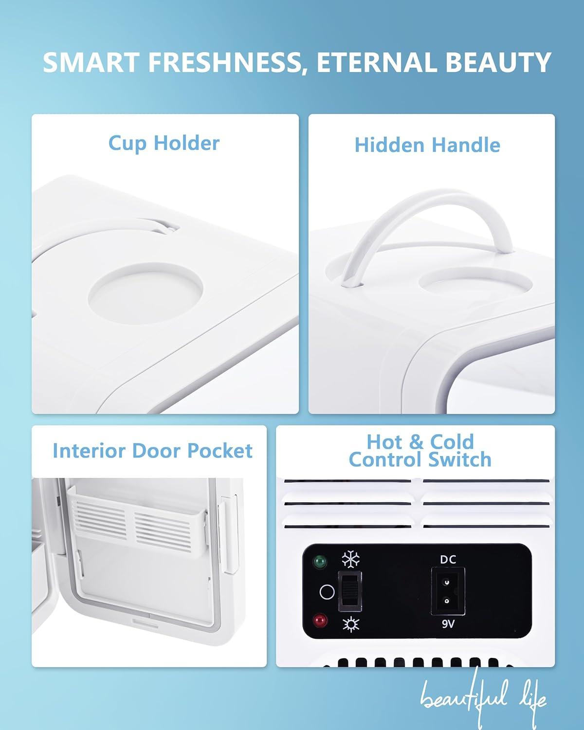 imageEUHOMY Skincare Fridge 5 Liter Mini Fridge for Bedroom with Dimmable LED Mirror ACDC Portable Cooler ampamp Warmer for Skincare Cosmetics and Food Makeup Fridge for Bedroom Car ampamp Office WhiteWhite