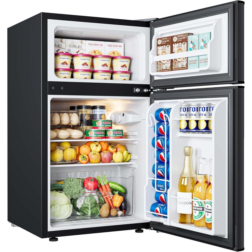 imageEUHOMY Mini Fridge with Freezer 32 CuFt Compact Refrigerator with freezer 2 Door Mini Fridge with freezer Upright for Dorm Bedroom Office Apartment Food Storage or Drink Beer BlackNew Black