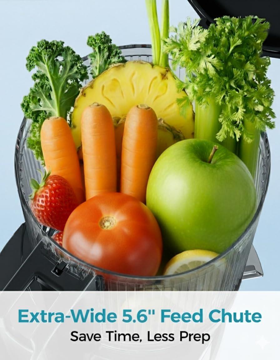 imageCold Press Juicer MachinesEUHOMY 56quot Wide Feed ChuteSlow Masticating Juicer for Whole Vegetables and Fruits996 High Juice YieldEasy to clean Juicer Machines with BPA FreeBlack