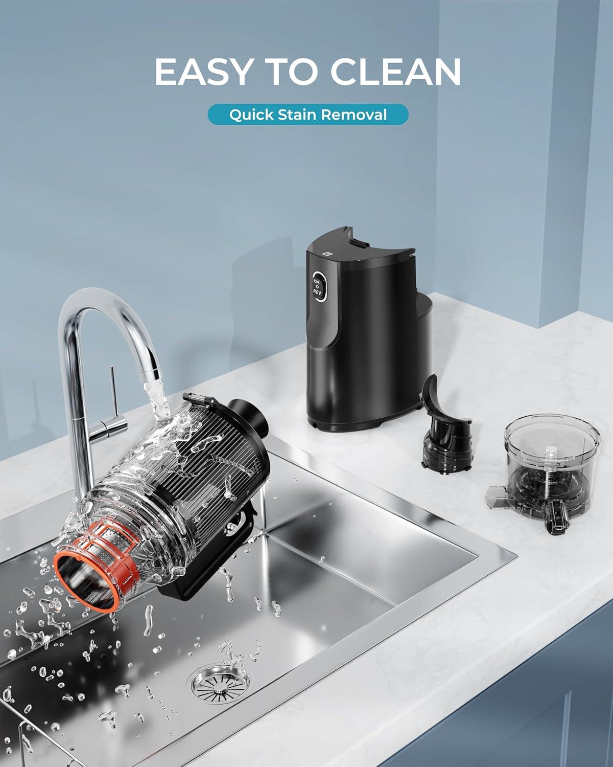 imageCold Press Juicer MachinesEUHOMY 56quot Wide Feed ChuteSlow Masticating Juicer for Whole Vegetables and Fruits996 High Juice YieldEasy to clean Juicer Machines with BPA FreeBlack