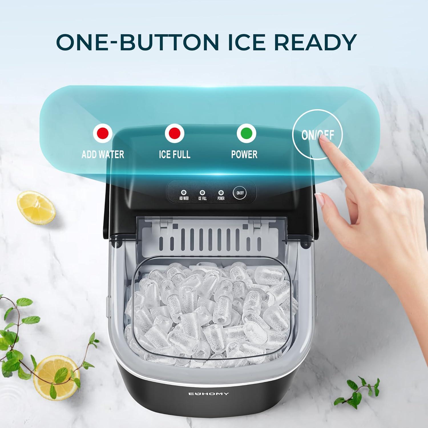 imageEUHOMY Countertop Ice Maker Machine with Handle 265lbs Per Day 9 Ice Cubes Ready in 6 Mins AutoCleaning Portable Ice Maker with Basket and Scoop for HomeKitchenCampingRV BlackBlack