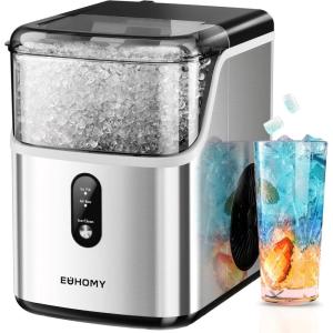 EUHOMY Nugget Ice Maker Countertop, Ready in 7 Mins, 34Lbs/24H Pebble Ice Maker Machine, Self-Cleaning Countertop Sonic Ice Makers with Ice Scoop&Basket, Pellet Ice Maker for Home, Stainless Steel(Stainless Steel)