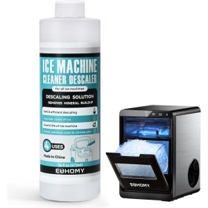 EUHOMY Nugget Ice Maker Countertop, Ready in 7 Mins, 34Lbs/24H Pebble Ice Maker Machine, Self-Cleaning Countertop Sonic Ice Makers with Ice Scoop&Basket, Pellet Ice Maker for Home, Stainless Steel(Green)