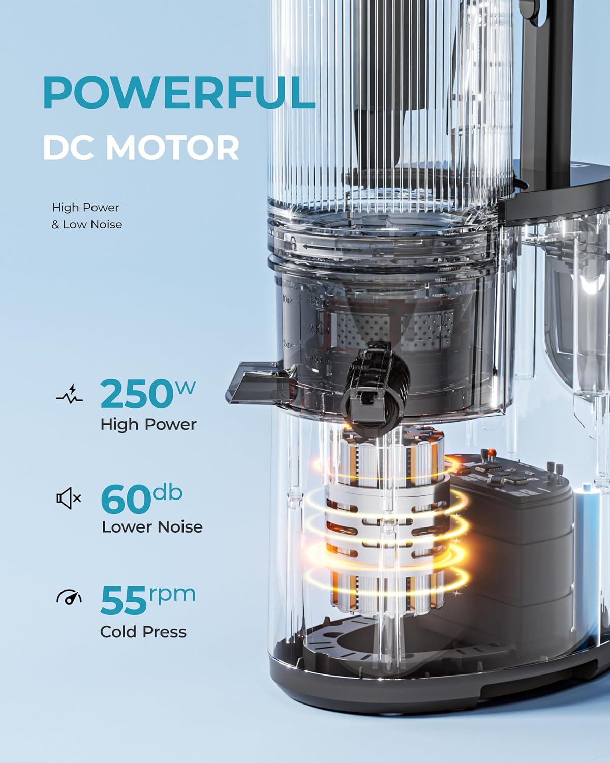 image:imageCold Press Juicer EUHOMY 55 Extra Large Feed Chute Slow Masticating Juicer 250W Juicer Machines 996 High Juice Yield Easy to clean Reverse Function for Whole Vegetables amp FruitsDeep Black