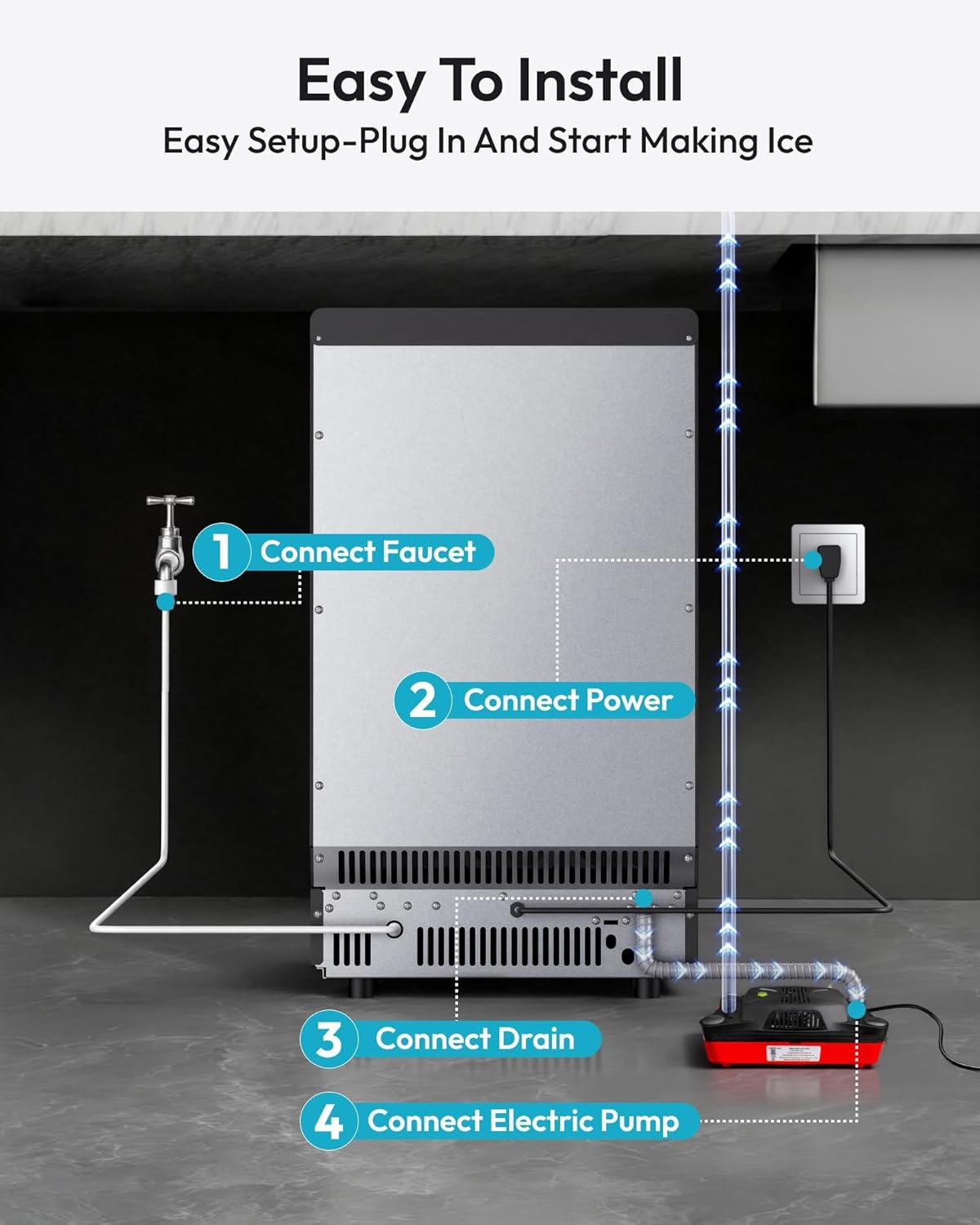 image:imageEUHOMY Under Counter Ice Maker with Drain Pump 120 lbs24H Commercial Ice Machine Stainless Steel Ice Maker with 33 lbs Storage Bin Freestanding Ice Maker for HomeBarCafeRestaurant120lbsdaywith Pump