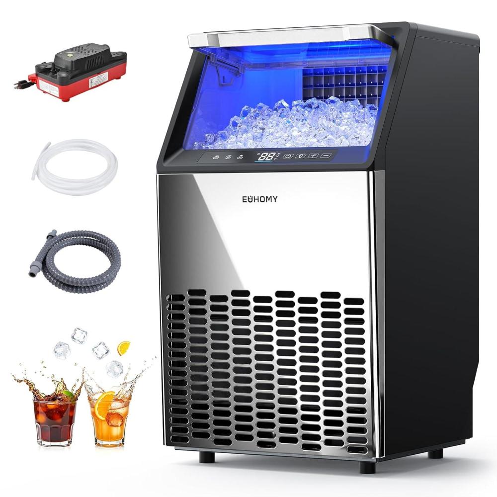 image:imageEUHOMY Under Counter Ice Maker with Drain Pump 120 lbs24H Commercial Ice Machine Stainless Steel Ice Maker with 33 lbs Storage Bin Freestanding Ice Maker for HomeBarCafeRestaurant120lbsdaywith Pump