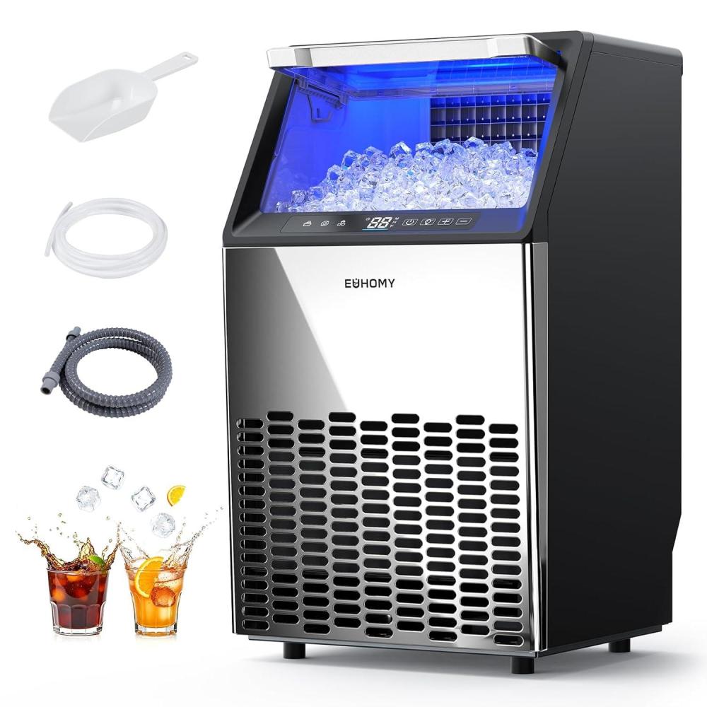 image:imageEUHOMY Under Counter Ice Maker with Drain Pump 120 lbs24H Commercial Ice Machine Stainless Steel Ice Maker with 33 lbs Storage Bin Freestanding Ice Maker for HomeBarCafeRestaurant120lbsday