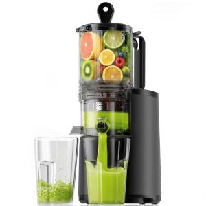 Cold Press Juicer, EUHOMY 5.5″ Extra Large Feed Chute Slow Masticating Juicer, 250W Juicer Machines, 99.6% High Juice Yield, Easy to clean, Reverse Function, for Whole Vegetables & Fruits.(Charcoal)