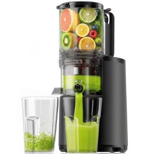 Cold Press Juicer, EUHOMY 5.5″ Extra Large Feed Chute Slow Masticating Juicer, 250W Juicer Machines, 99.6% High Juice Yield, Easy to clean, Reverse Function, for Whole Vegetables & Fruits.(Black)
