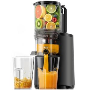 Cold Press Juicer, EUHOMY 5.5″ Extra Large Feed Chute Slow Masticating Juicer, 250W Juicer Machines, 99.6% High Juice Yield, Easy to clean, Reverse Function, for Whole Vegetables & Fruits.(Deep Black)