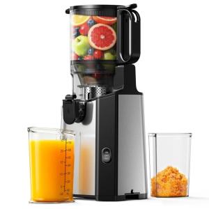 Cold Press Juicer, EUHOMY 5.5″ Extra Large Feed Chute Slow Masticating Juicer, 250W Juicer Machines, 99.6% High Juice Yield, Easy to clean, Reverse Function, for Whole Vegetables & Fruits.(Stainless Steel)