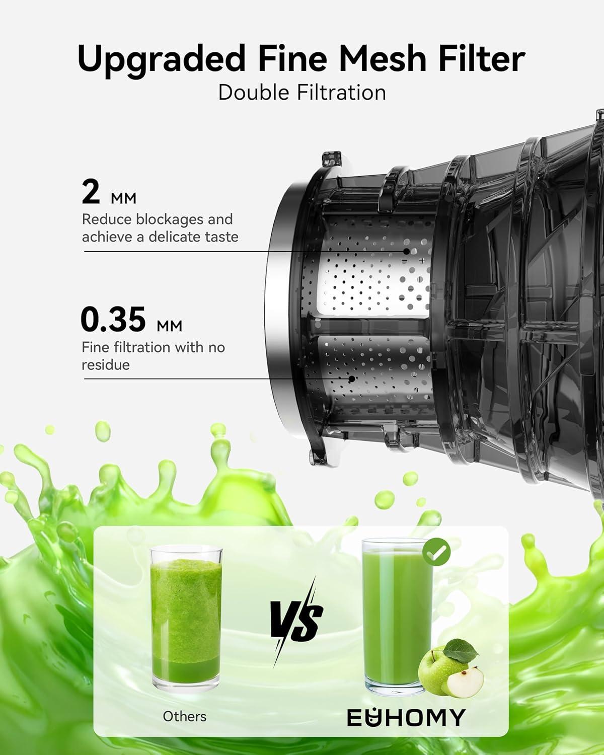 image:imageCold Press Juicer EUHOMY 58 Wide Feed Chute Juice Extractor Machine with 400W High Juice Yield Slow Masticating Juicer for Whole Vegetables amp Fruits Deep SilverDeep Silver