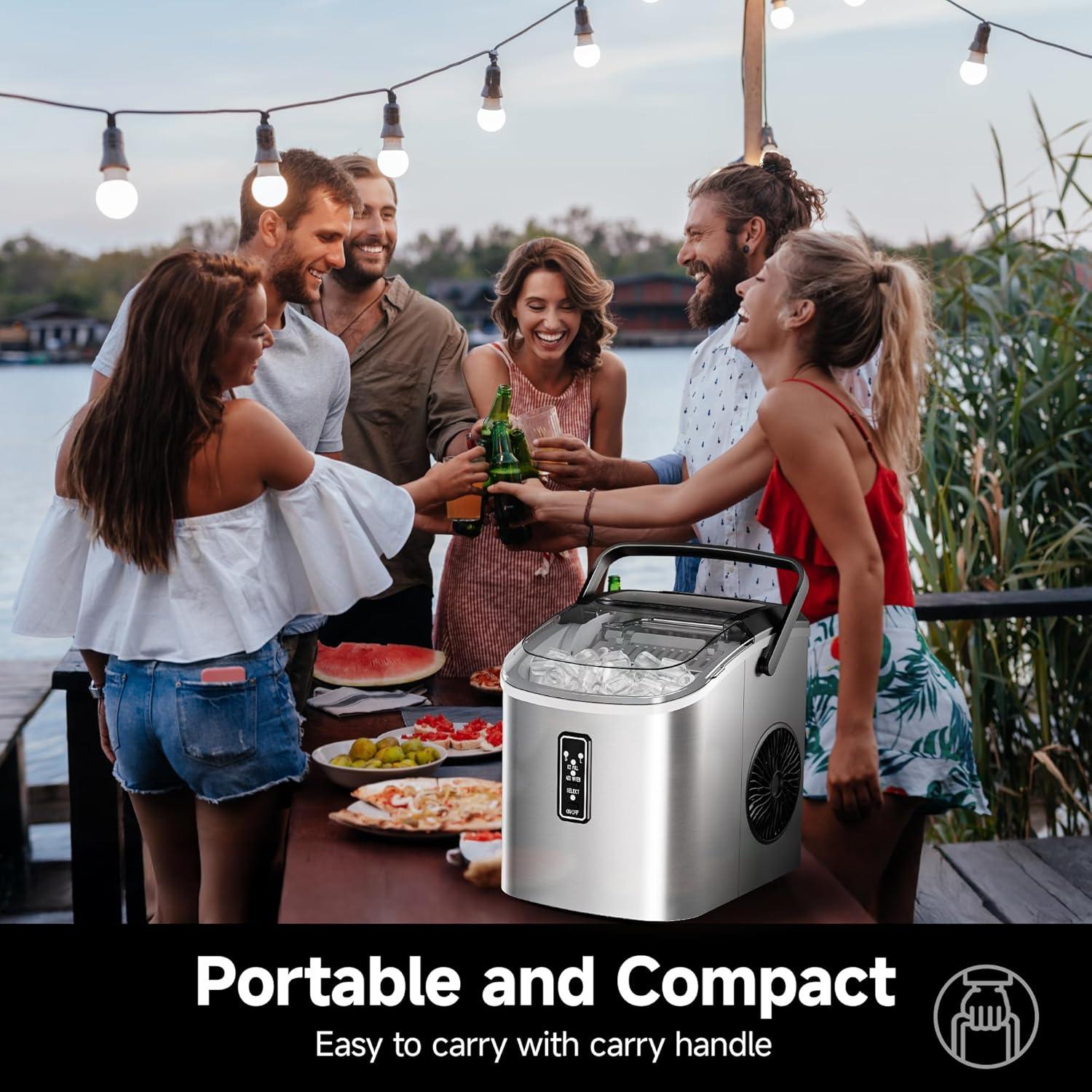 image:imageEUHOMY Ice Maker Countertop 9 Cubes Ready in 6 Mins 26lbs24H SelfCleaning Portable Ice Maker Machine with Carry Handle Basket and Scoop 2 Sizes of Bullet Ice for Home Kitchen OfficeSilver