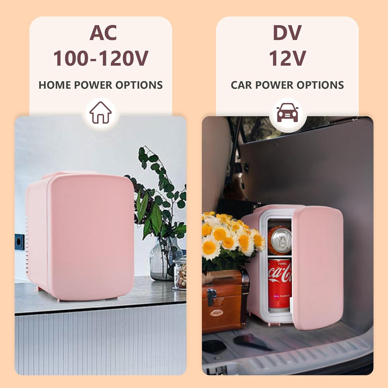 image:imageEUHOMY Mini Fridge 4 Liter6 Cans Small Refrigerator Portable Cooler and Warmer for Skin Care Cosmetics Beverage 4L Makeup Mini Fridge for Bedroom Car Office PinkPink