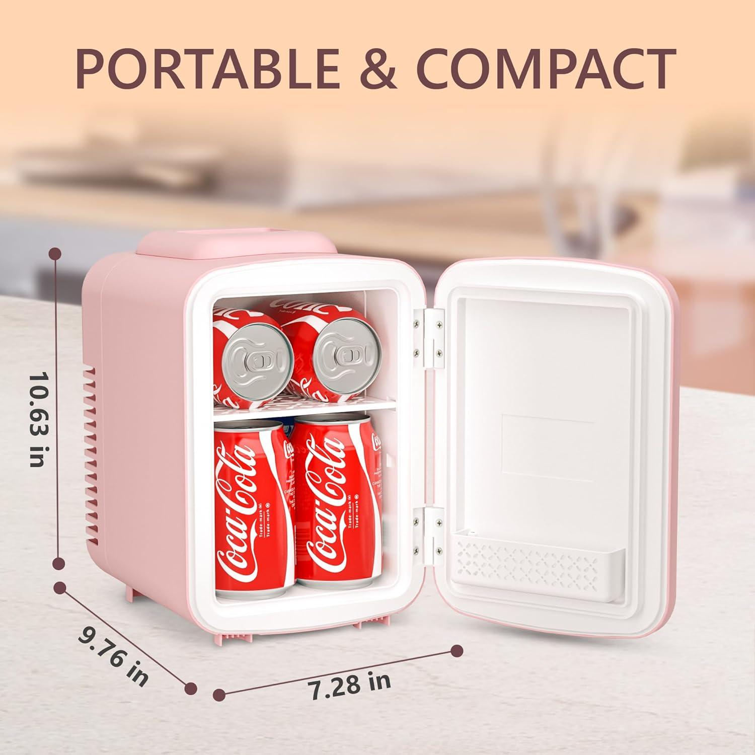 image:imageEUHOMY Mini Fridge 4 Liter6 Cans Small Refrigerator Portable Cooler and Warmer for Skin Care Cosmetics Beverage 4L Makeup Mini Fridge for Bedroom Car Office PinkPink