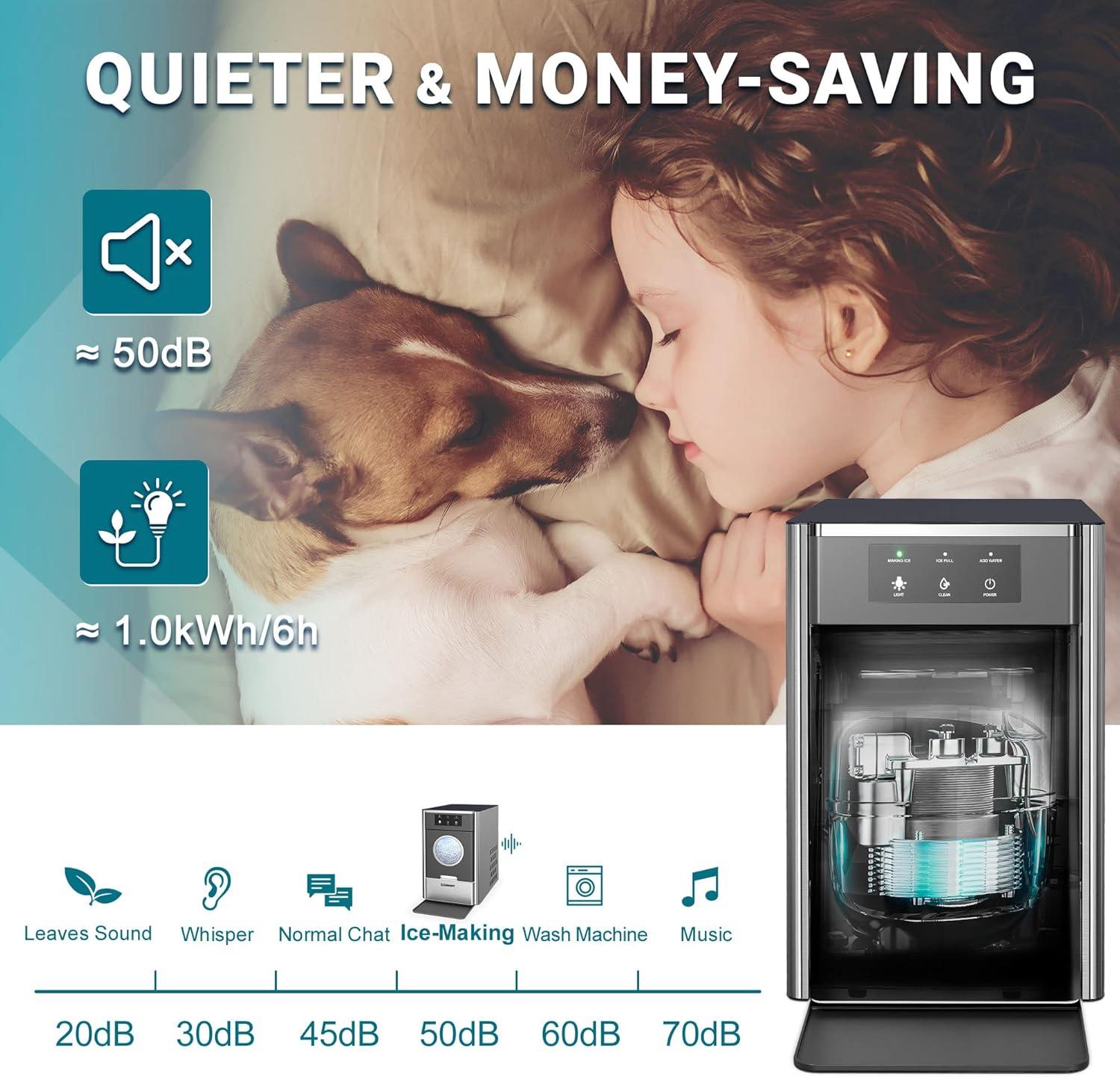 image:imageEUHOMY Nugget Ice Maker Countertop Max 33lbs24H 2 Ways Water Refill LED Light SelfCleaning Pebble Ice Maker with Basket and Scoop for HomeKitchenCampingRV Black Silver