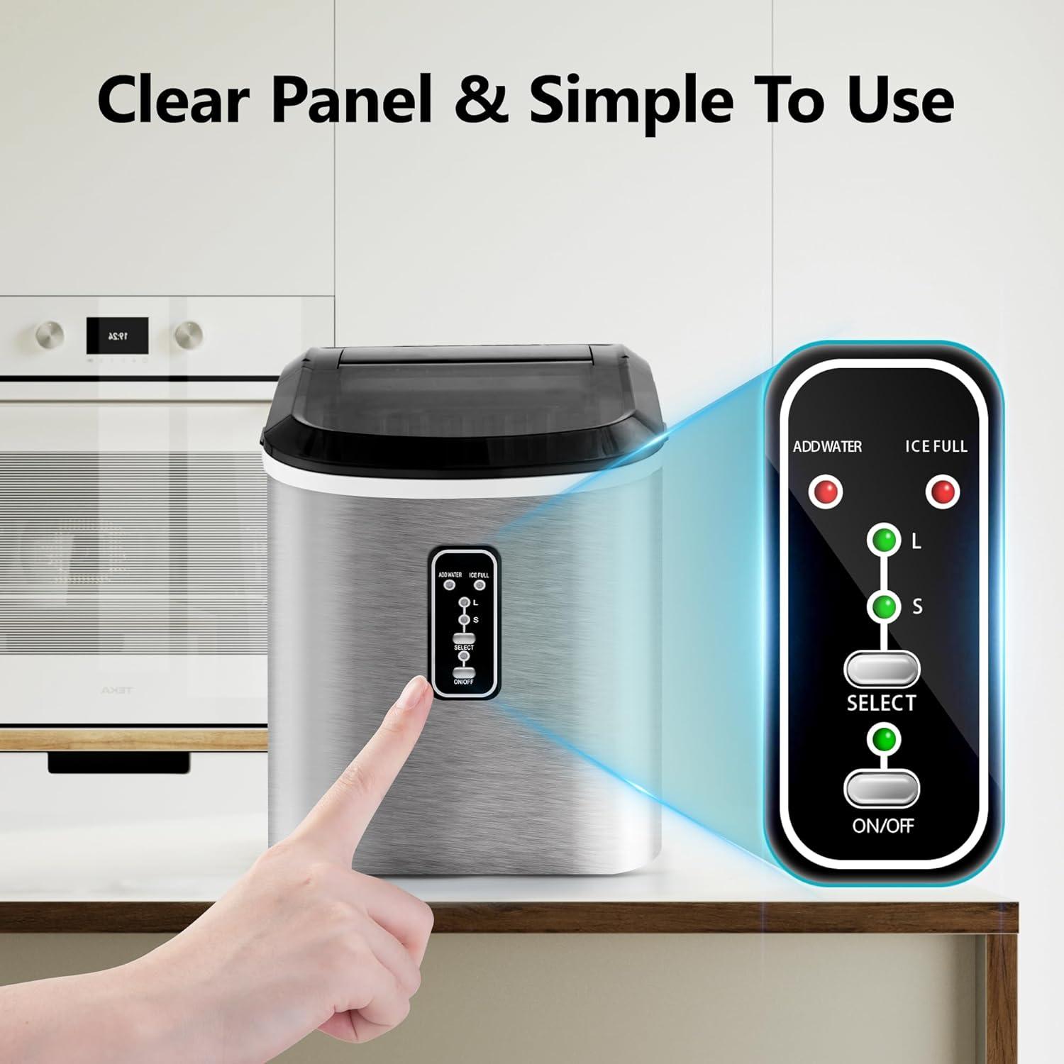 image:imageEUHOMY Nugget Ice Maker Countertop with Handle Ready in 6 Mins 34lbs Per Day Removable Top Cover AutoCleaning Portable Sonic Ice Maker with Basket and Scoop for HomePartyRVCamping SilverStainless Steel Silver