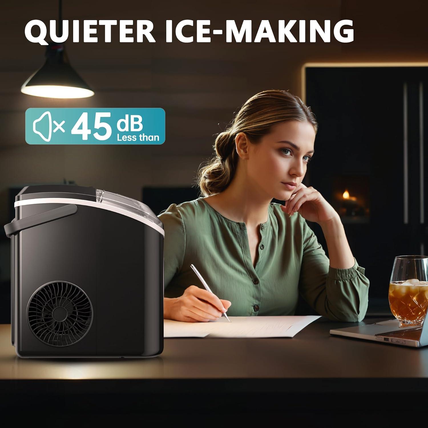 image:imageEUHOMY Nugget Ice Maker Countertop with Handle Ready in 6 Mins 34lbs Per Day Removable Top Cover AutoCleaning Portable Sonic Ice Maker with Basket and Scoop for HomePartyRVCamping SilverBlack