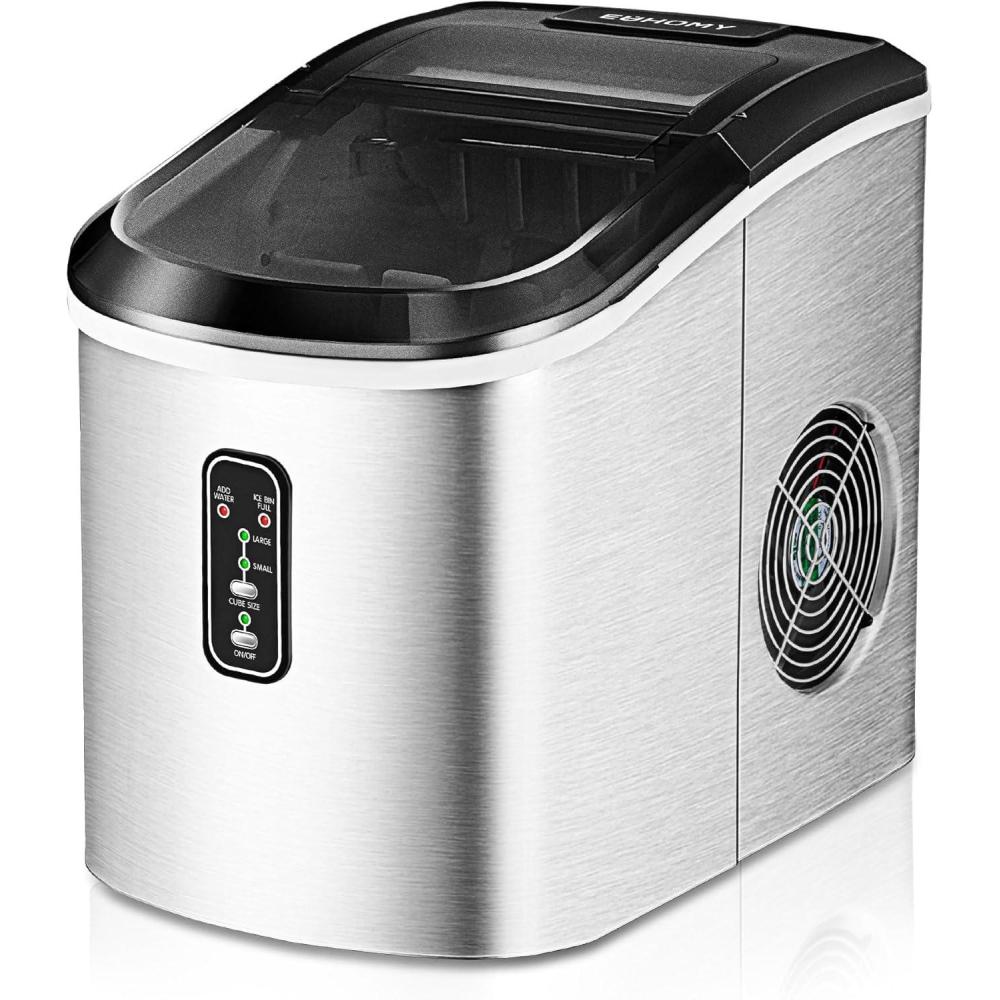 image:imageEUHOMY Nugget Ice Maker Countertop with Handle Ready in 6 Mins 34lbs Per Day Removable Top Cover AutoCleaning Portable Sonic Ice Maker with Basket and Scoop for HomePartyRVCamping SilverSteel Silver