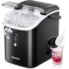 EUHOMY Nugget Ice Maker Countertop with Handle, Ready in 6 Mins, 34lbs Per Day, Removable Top Cover, Auto-Cleaning, Portable Sonic Ice Maker with Basket and Scoop, for Home/Party/RV/Camping (Silver)(Black)