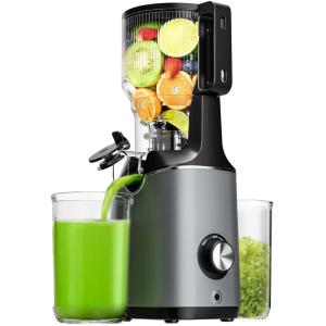 Cold Press Juicer, EUHOMY 5.8″ Wide Feed Chute Juice Extractor Machine with 400W, High Juice Yield, Slow Masticating Juicer for Whole Vegetables & Fruits, Deep Silver(Deep Silver)