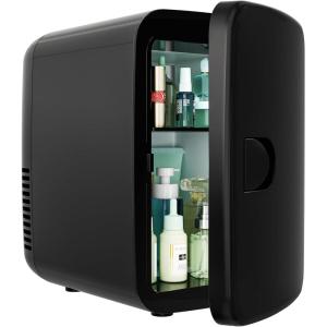 EUHOMY Mini Fridge, 4 Liter/6 Cans Small Refrigerator, Portable Cooler and Warmer for Skin Care, Cosmetics, Beverage, 4L Makeup Mini Fridge for Bedroom, Car, Office, Pink(Black)