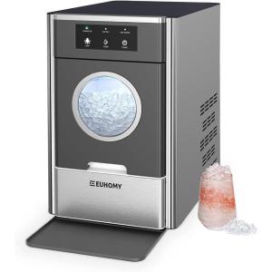 EUHOMY Nugget Ice Maker Countertop, Max 33lbs/24H, 2 Ways Water Refill, LED Light, Self-Cleaning Pebble Ice Maker with Basket and Scoop, for Home/Kitchen/Camping/RV. (Black Silver)