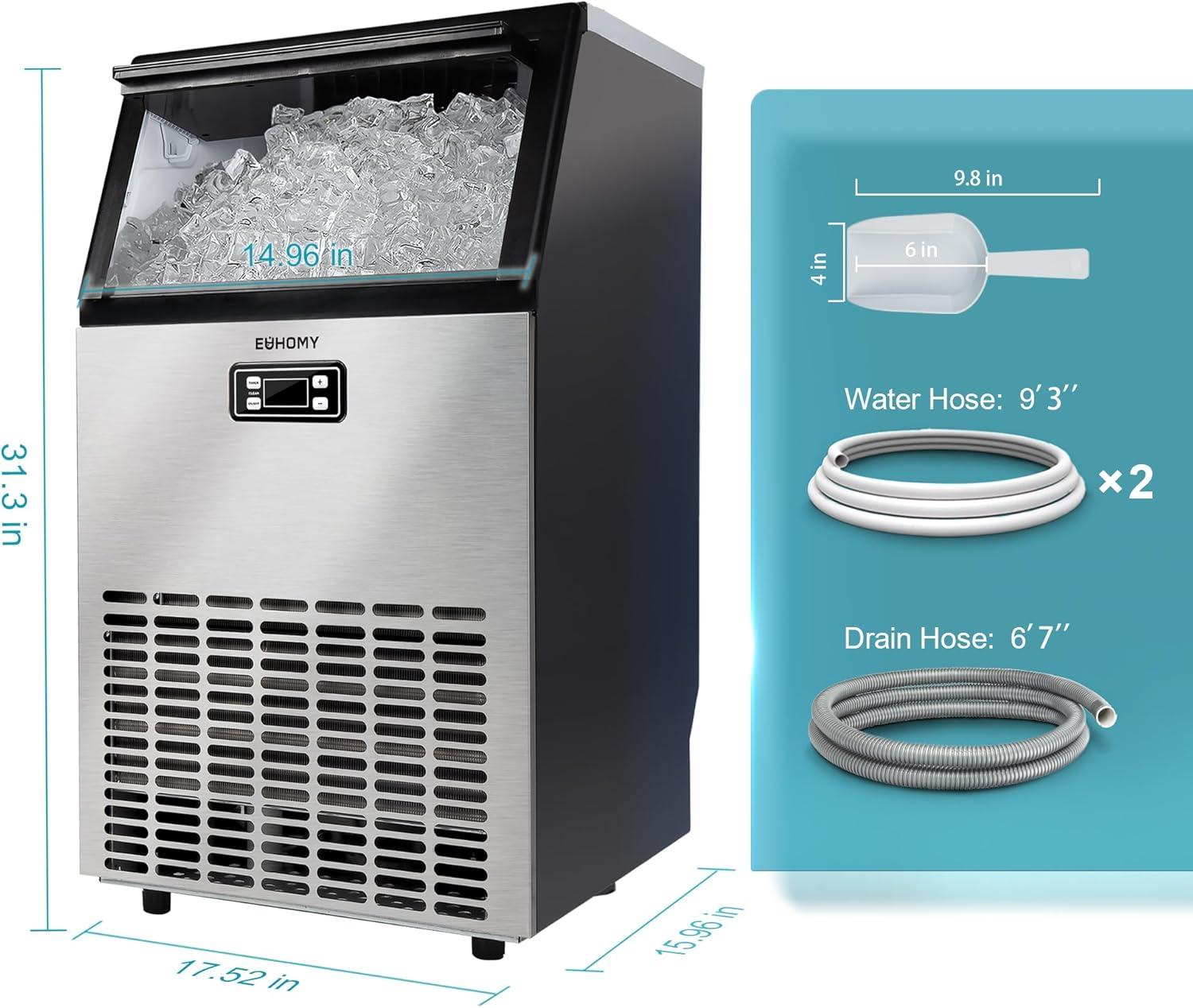 image:imageEUHOMY Commercial Ice Maker Machine 95lbs Daily Production 33lbs Ice Storage Stainless Steel Freestanding amp Under Counter Ice Maker Ideal Ice Maker for HomeBarRestaurantOutdoor Activities