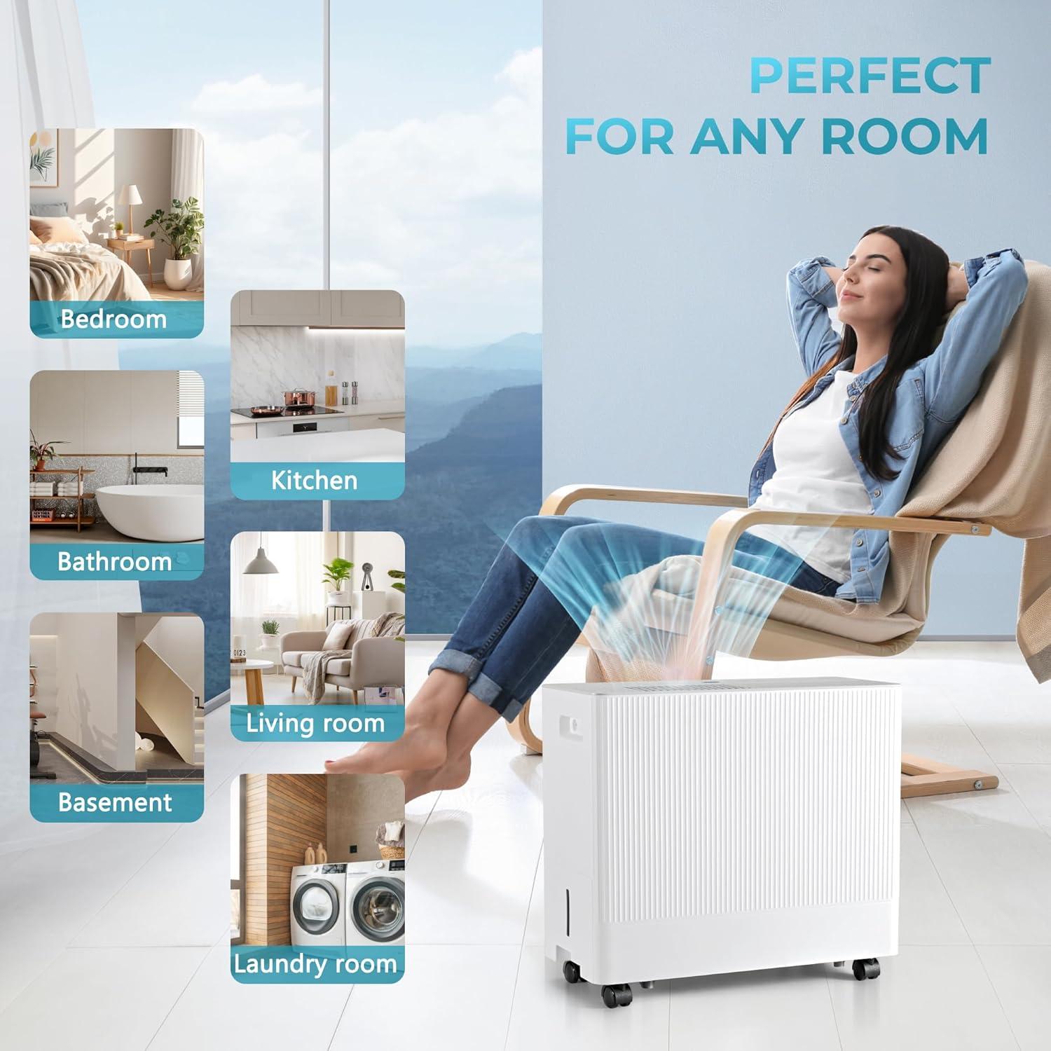 image:imageEuhomy 1500 SqFt Energy Star Dehumidifier for Basement 22 Pint to 55 Pint Dehumidifier with 085 Gallon Water Tank Capacity Auto DrainageLarge Dehumidifiers For Home with 4 Operation Modes35Pints