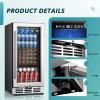 EUHOMY 15 Inch Beverage Refrigerator Cooler Under Counter 127 Cans Beverage Fridge Built-in or Freestanding with Glass Door, LED Light, Beer Fridge for Soda, Water, Wine – Home Kitchen Bar.