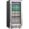 EUHOMY 15 Inch Beverage Refrigerator Cooler Under Counter 127 Cans Beverage Fridge Built-in or Freestanding with Glass Door, LED Light, Beer Fridge for Soda, Water, Wine – Home Kitchen Bar.
