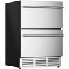 EUHOMY 24 Inch Under Counter Double Drawer Fridge, Weather Proof Stainless Steel Outdoor Beverage Refrigerator for Patio, Built-in Beverage Fridge for Home & Commercial Use Stainless Steel Silver(Drawer Refrigerator)