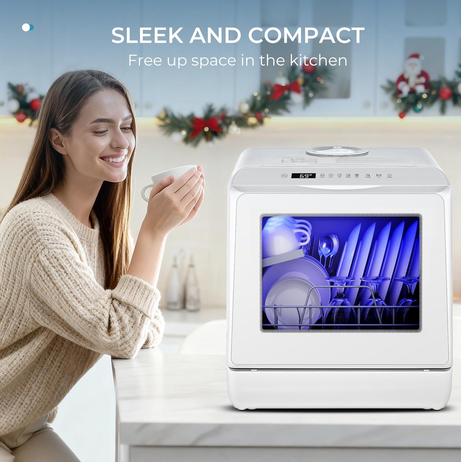 image:imageEUHOMY Countertop Dishwasher Portable with 6 Programs 5L Builtin Water Tank for Apartments amp RV 167 HighTemp No Hookup Needed Mini Dishwasher with Baby Care Air DryQuickECOFruitNormal Mode6 Programs White