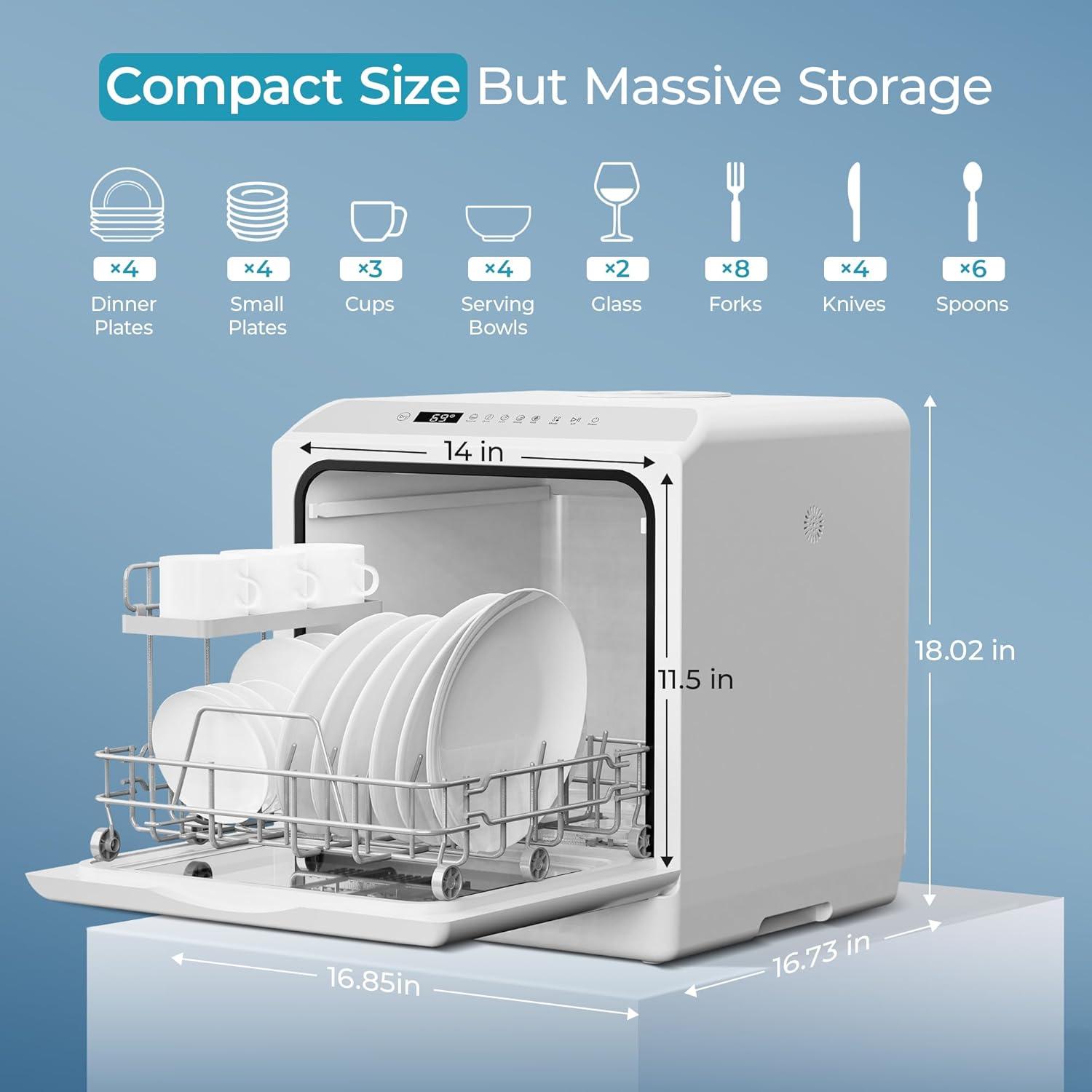 image:imageEUHOMY Countertop Dishwasher Portable with 6 Programs 5L Builtin Water Tank for Apartments amp RV 167 HighTemp No Hookup Needed Mini Dishwasher with Baby Care Air DryQuickECOFruitNormal Mode6 Programs White