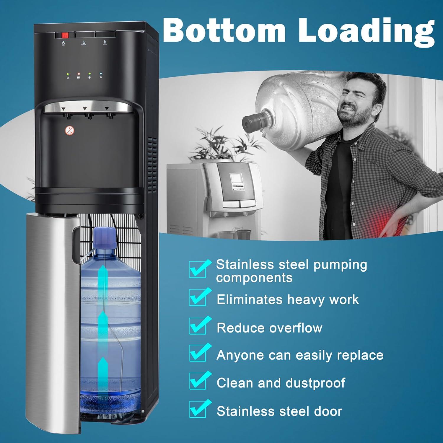 image:imageEuhomy Top Loading Water Cooler for 5 Gallons 3 Temperature SettingsColdHotWarm Child Safety Lock Water Dispenser for Apartments Schools Companies Black3 Spoutsbottom load