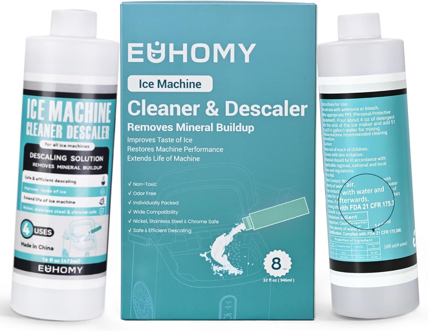 image:imageEUHOMY Ice Machine Cleaner Descaler 16 Fl OZ Ice Maker Cleaner 4 Uses Per Bottle Ideal Universal Descaling Solution for All Brands Ice Maker Single Use Coffee and Espresso Machines32 Fl Oz Pack of 1