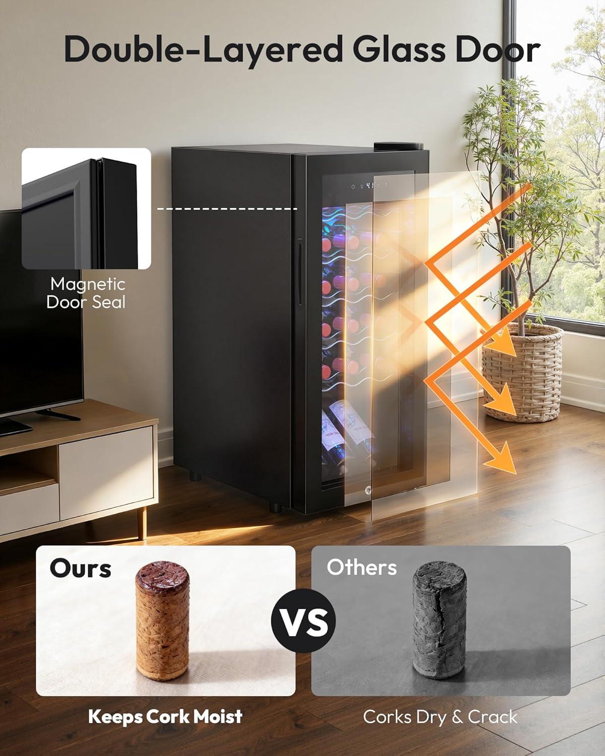 image:imageEUHOMY 12 Bottle Compressor Wine Cooler Refrigerator with Lock Freestanding Mini Wine Fridge with Digital Temperature Control Wine Refrigerator with Glass Door For Red White Wine Champagne Black18 Bottle