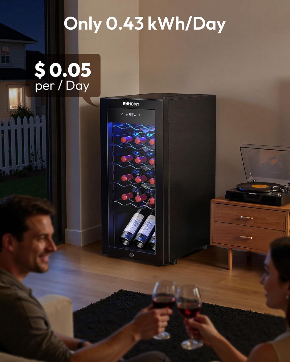 image:imageEUHOMY 12 Bottle Compressor Wine Cooler Refrigerator with Lock Freestanding Mini Wine Fridge with Digital Temperature Control Wine Refrigerator with Glass Door For Red White Wine Champagne Black18 Bottle