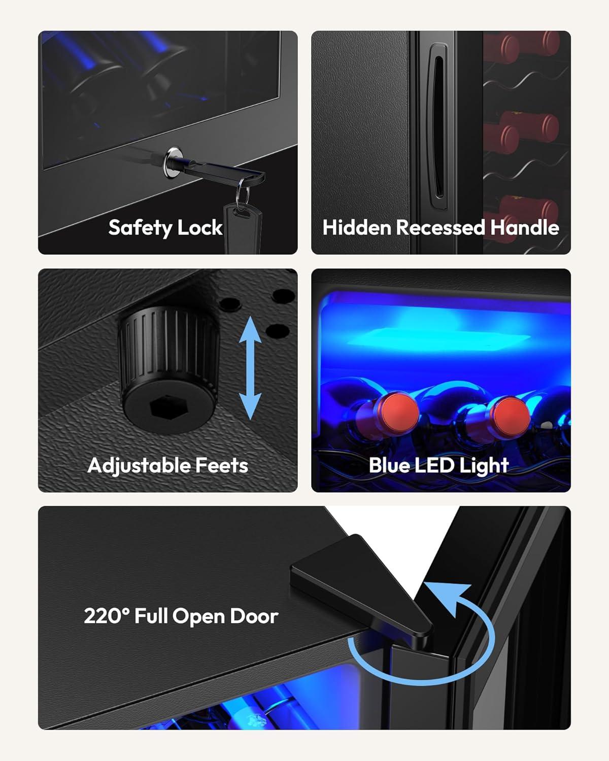 image:imageEUHOMY 12 Bottle Compressor Wine Cooler Refrigerator with Lock Freestanding Mini Wine Fridge with Digital Temperature Control Wine Refrigerator with Glass Door For Red White Wine Champagne Black18 Bottle