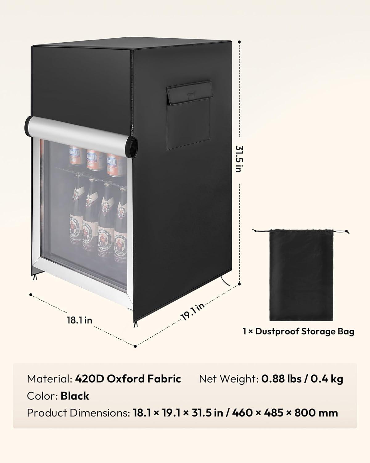 image:imageEUHOMY Outdoor Refrigerator Cover Waterproof and Dustproof Upright Mini Fridge Covers Freezer Cover for 45 Cuft Beverage refrigerator fridge 213 D x 205 W x 317 H Black191Dx181Wx315H