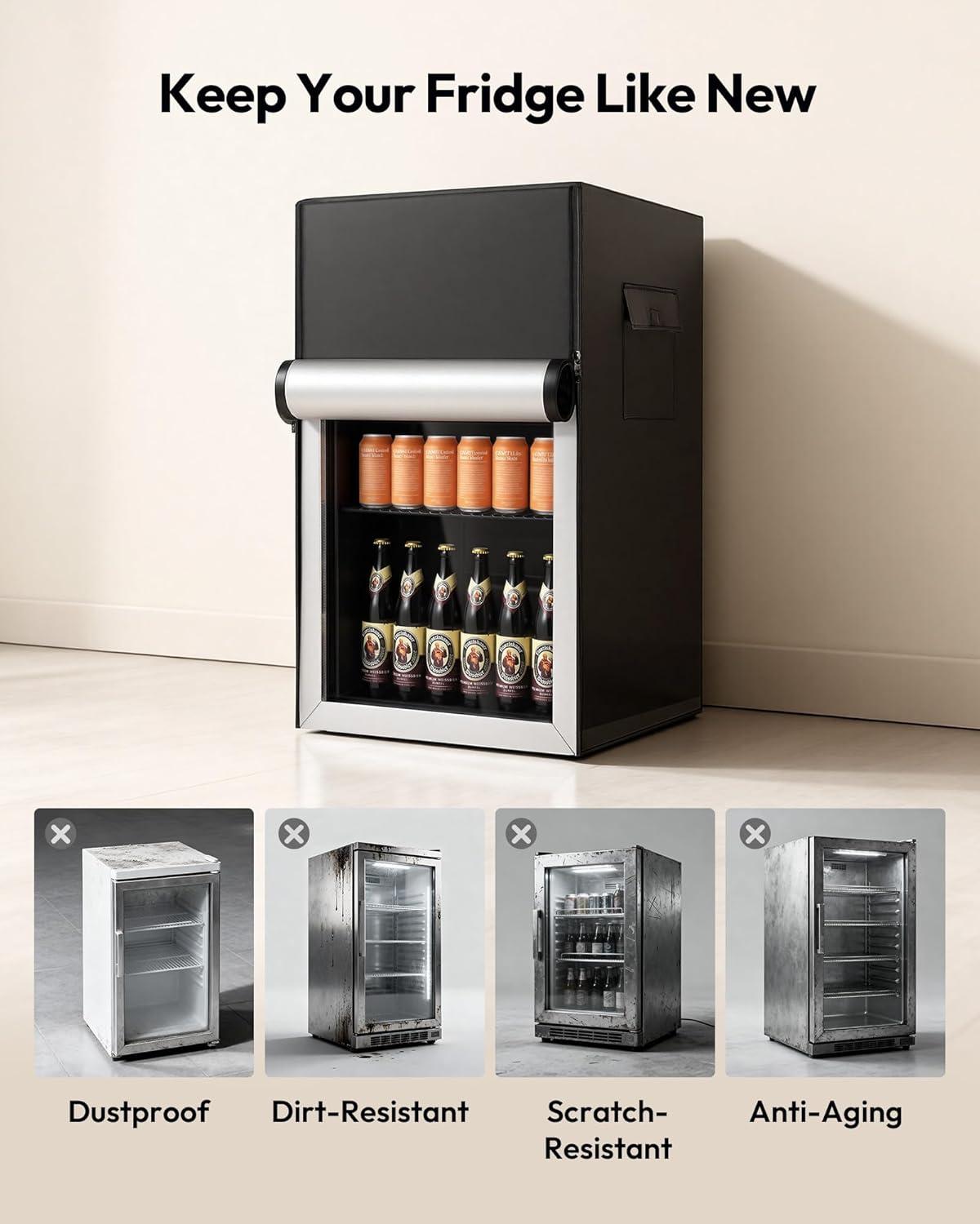 image:imageEUHOMY Outdoor Refrigerator Cover Waterproof and Dustproof Upright Mini Fridge Covers Freezer Cover for 45 Cuft Beverage refrigerator fridge 213 D x 205 W x 317 H Black191Dx181Wx315H