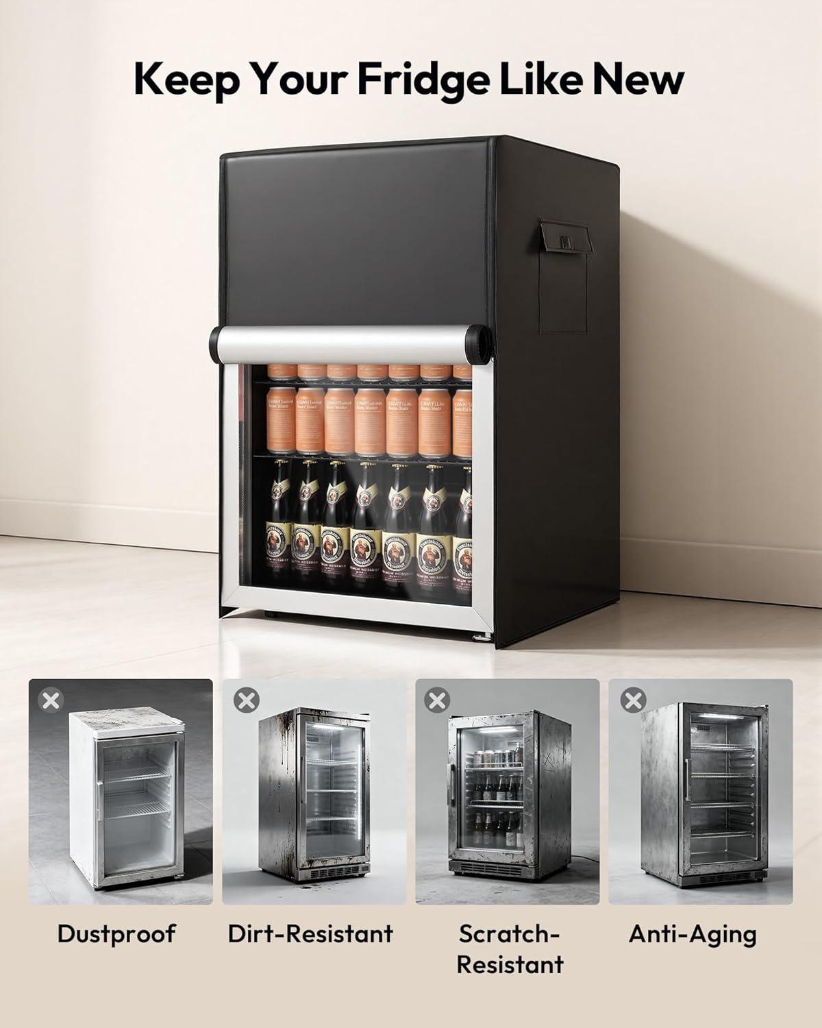 image:imageEUHOMY Outdoor Refrigerator Cover Waterproof and Dustproof Upright Mini Fridge Covers Freezer Cover for 45 Cuft Beverage refrigerator fridge 213 D x 205 W x 317 H Black213D x 205W x 317H