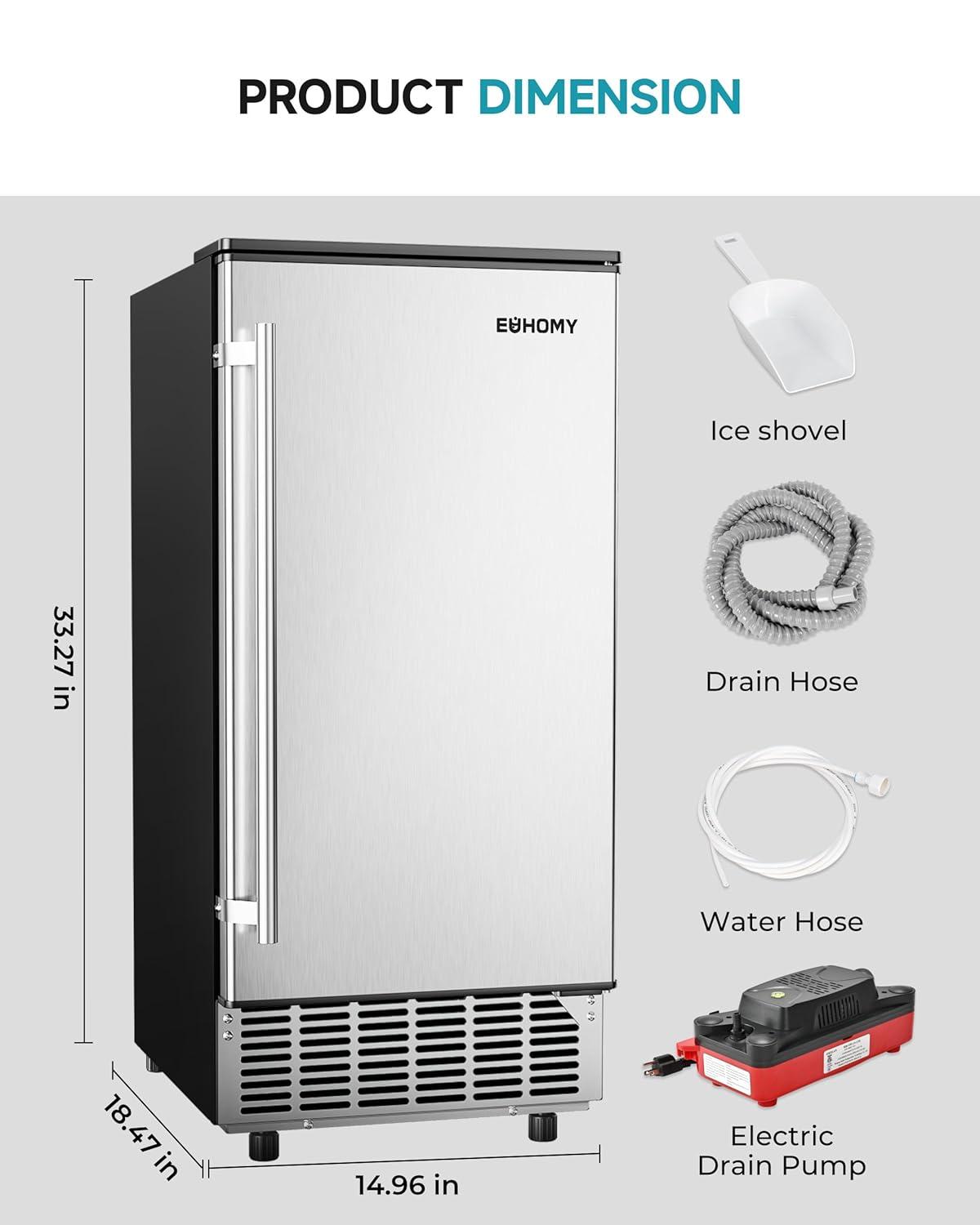 image:imageEUHOMY Under Counter Ice Maker with Drain Pump 90 lbsDay Ice Machine AutoCleaning amp 24H Timer Stainless Steel Commercial Ice Maker with 24 lbs Storage for HomeBarCafeRestaurant90lbsday