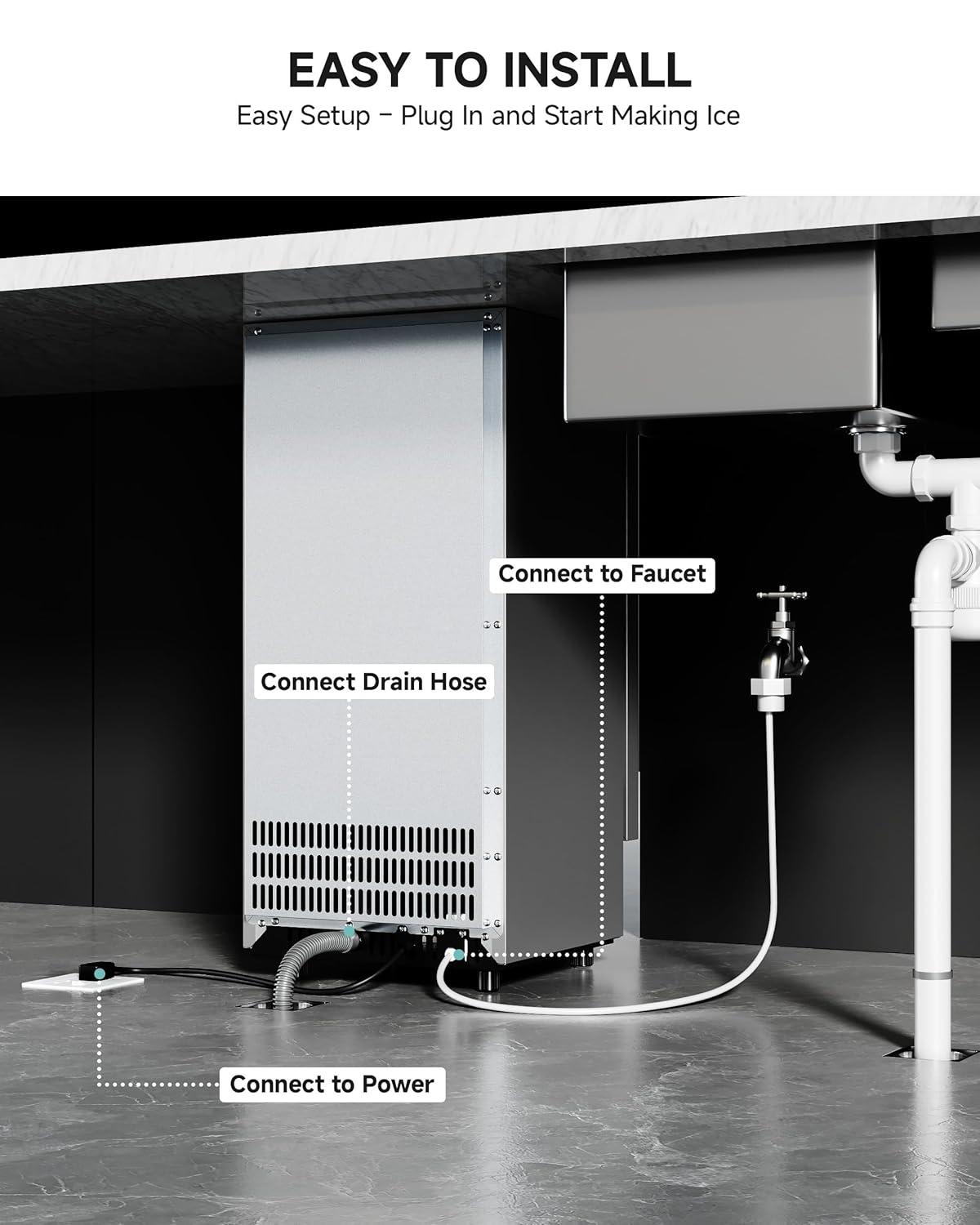 image:imageEUHOMY Under Counter Ice Maker with Drain Pump 90 lbsDay Ice Machine AutoCleaning amp 24H Timer Stainless Steel Commercial Ice Maker with 24 lbs Storage for HomeBarCafeRestaurant49lbsdayNugget Ice