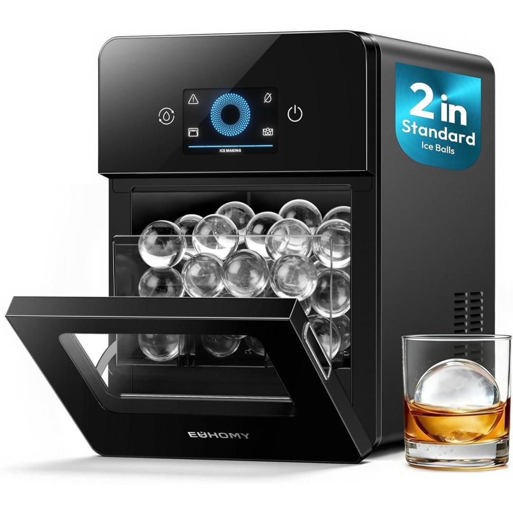 image:imageEUHOMY 24 Ice Ball Maker Countertop 3Pcs Ready in 40Mins 108PcsDay SelfCleaning Sphere Ice Maker Machine with Crystal Clear Ice Round Ice Cube Maker for Whiskey amp BourbonBlack