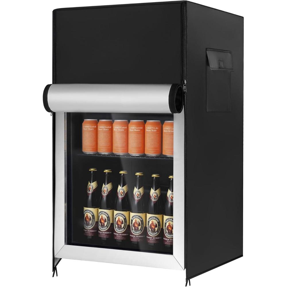 image:imageEUHOMY Outdoor Refrigerator Cover Waterproof and Dustproof Upright Mini Fridge Covers Freezer Cover for 45 Cuft Beverage refrigerator fridge 213 D x 205 W x 317 H Black191Dx181Wx315H